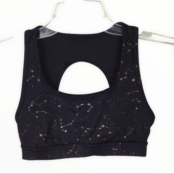 JoyLab | Black Gold Constellation Stars Open Back Sports Bra XS - Picture 2 of 6